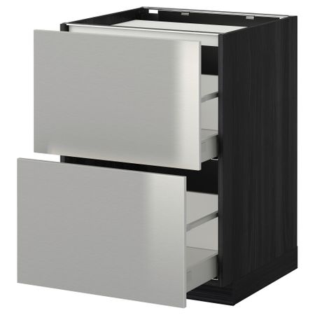 Напольный шкаф, 2 фронтальных панели, 3 ящика МЕТОД / МАКСИМЕРА, черный, Гревста нержавеющ сталь