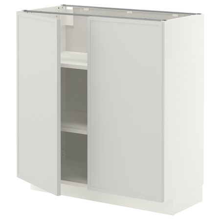 METOD Напольный шкаф с полками/2дверцами - белый/Aspudden светло-серый 80x37 см