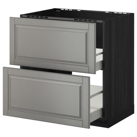 Напольный шкаф под мойку + 2 фронтальных панели, 2 ящика МЕТОД / МАКСИМЕРА, черный, Будбин серый