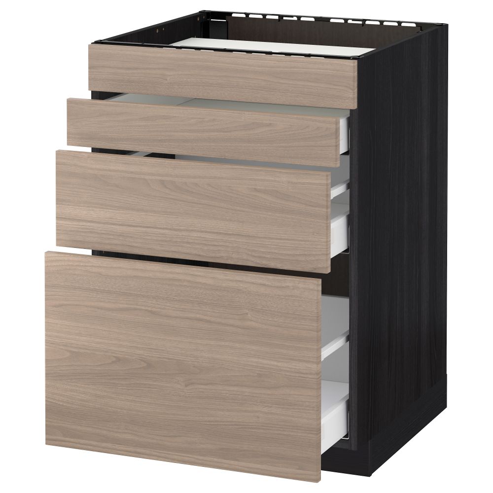 Напольный шкаф для духовки, 4фасада, 3 ящика МЕТОД / МАКСИМЕРА, черный, Брокхульт светло-серый - схема-чертеж с размерами