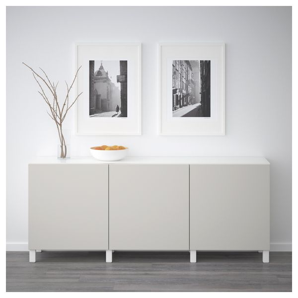 Комбинация для хранения с дверцами БЕСТО, белый, Лаппвикен светло-серый (180x40x74 см) - схема-чертеж с размерами