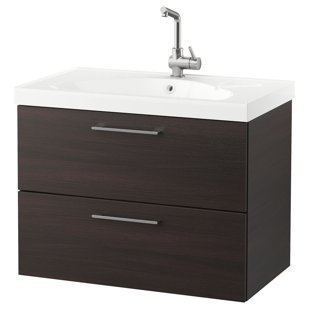 Шкаф для раковины с 2 ящиками ГОДМОРГОН / ЭДЕБОВИКЕН, черно-коричневый (80x49x64 см) - фото 1