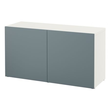 Стеллаж с дверьми БЕСТО, белый, Вальвикен серо-бирюзовый (120x40x64 см)