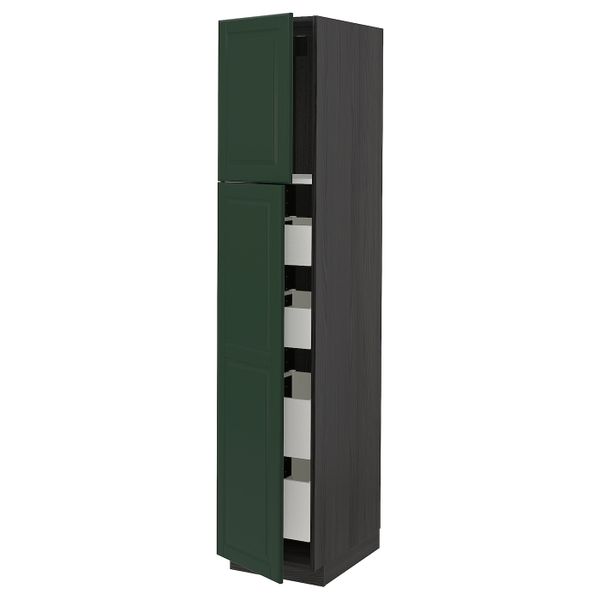 Высокий шкаф/2дверцы/4ящика, черный/Будбин темно-зеленый 40x60x200 см IKEA МЕТОД / МАКСИМЕРА 893.645.77 - схема-чертеж с размерами