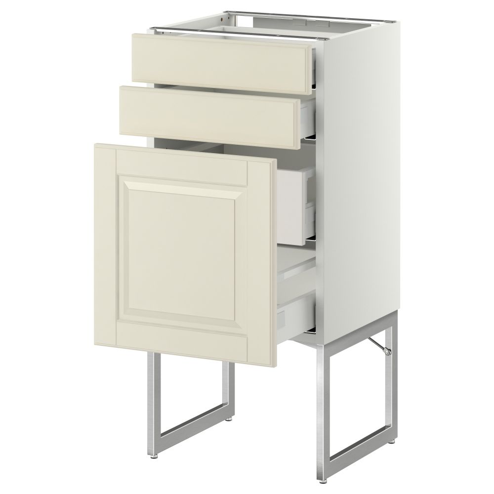 Напольный шкаф 3 фронтальных панели, 2 нижних, 2 средних ящика МЕТОД / МАКСИМЕРА, белый, Будбин белый с оттенком - схема-чертеж с размерами