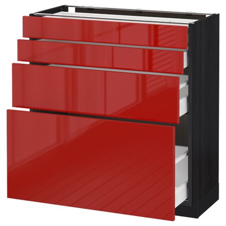 Напольный шкаф 4 фронтальных панели, 4 ящика МЕТОД / МАКСИМЕРА, черный, Рингульт красный