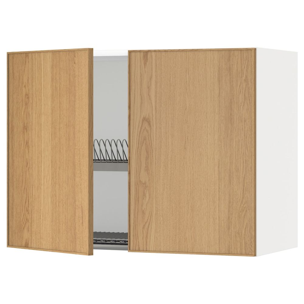 Навесной шкаф с посудной сушилкой, 2 дверец, белый/Экестад дуб 80x60 см IKEA METOD МЕТОД 492.255.93 - схема-чертеж с размерами