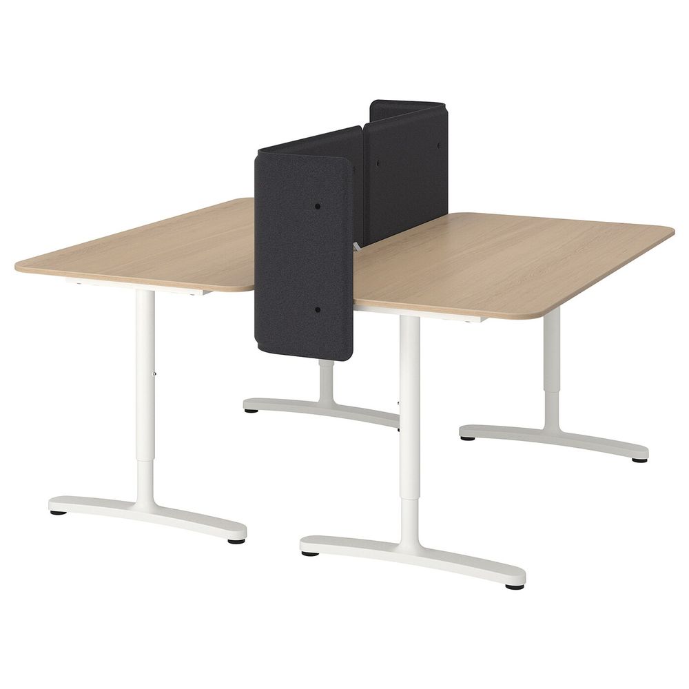 Стол с экраном, дубовый шпон, беленый, белый 160x160 55 см IKEA БЕКАНТ 492.879.58 - фото 1