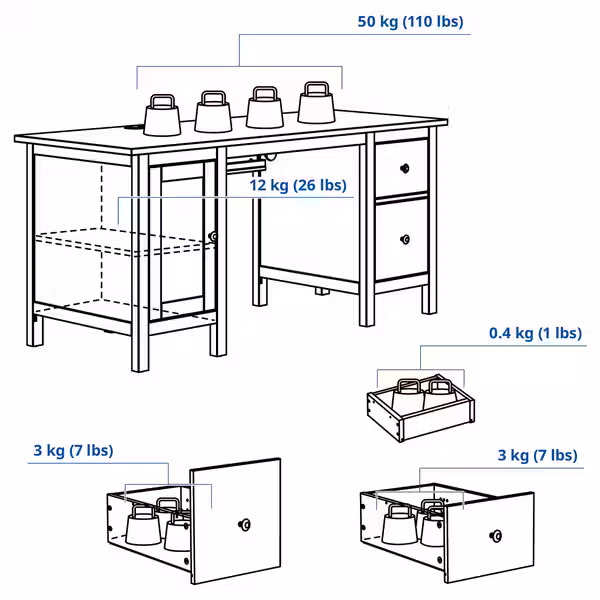 HEMNES Письменный стол - белая морилка/светло-коричневый 155x65 см - фото 4