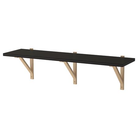 Полка навесная, коричнево-чёрный, береза, 120x32 см IKEA БЕРГСХУЛЬТ / ЭКБИ ВАЛЬТЕР 092.906.51