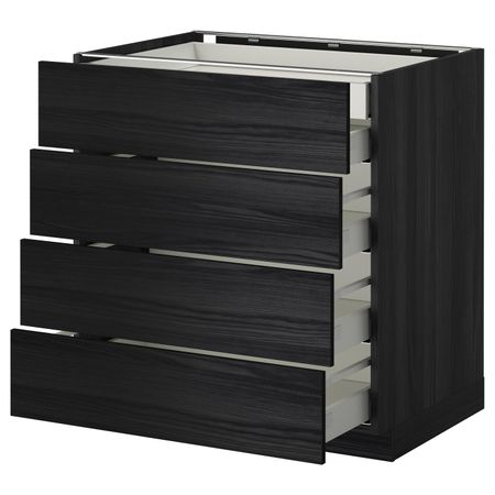 Напольный шкаф 4 фронтальных, 2 низких, 3 средних ящ, черный, Тингсрид черный 80x60 см IKEA МЕТОД / МАКСИМЕРА 292.343.53