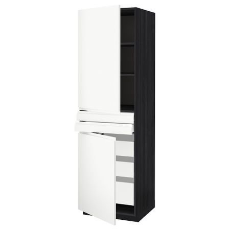 Высокий шкаф + полки, 5 ящиков, 2 дверцы, 2 фронтальных МЕТОД / МАКСИМЕРА, черный, Воксторп белый
