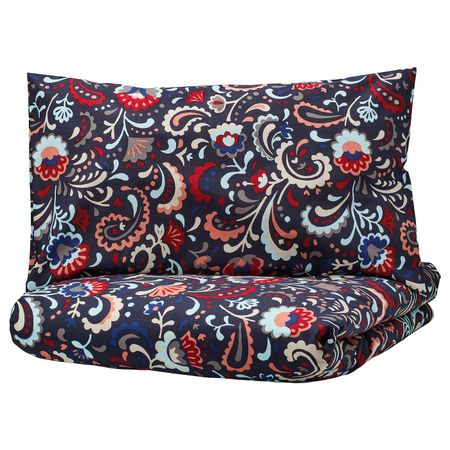 Пододеяльник и 1 наволочка, темно-серый, разноцветный 150x200/50x70 см IKEA КРАТТЕН 204.434.26