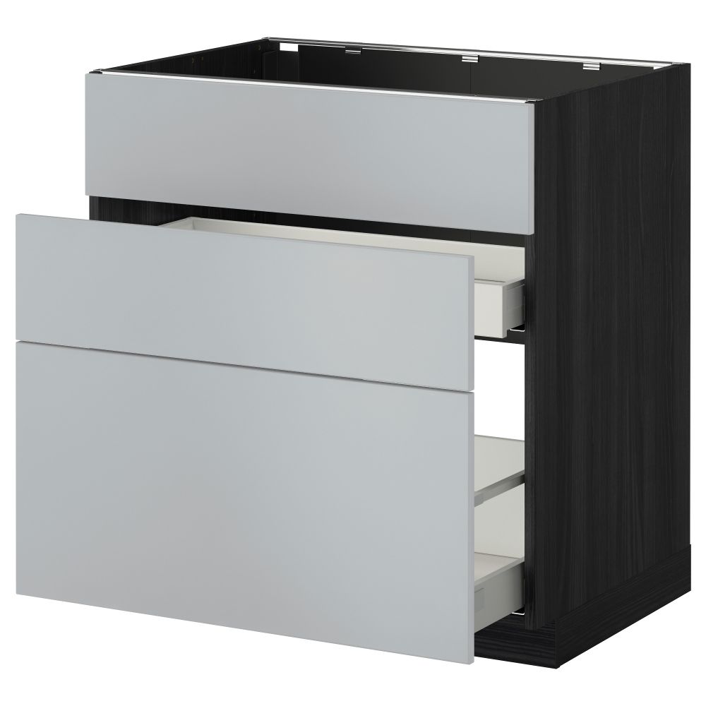 Напольный шкаф под мойку + 3 фронтальных панели, 2 ящика МЕТОД / МАКСИМЕРА, черный, Веддинге серый - схема-чертеж с размерами