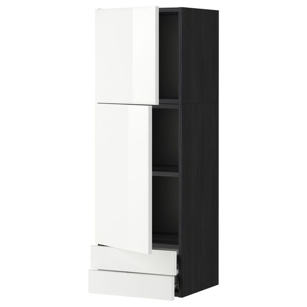 Навесной шкаф, 2 дверцы, 2 ящика МЕТОД / ФОРВАРА, черный, Рингульт белый - фото 1