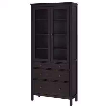 HEMNES Шкаф-витрина с 3 ящиками - черно-коричневый 90x197 см