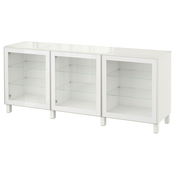 Комбинация для хранения с дверцами БЕСТО, белый, Глассвик белый прозрачное стекло (180x40x74 см) - фото 1