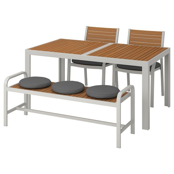 Стол+2стула+скамья,д/сада, светло-коричневый/ФРЁСЁН/ДУВХОЛЬМЕН темно-серый 156x90 см IKEA ШЭЛЛАНД 692.676.57 - фото 1
