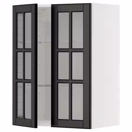 METOD Навесной шкаф/полки/2стеклян двери - белый/Bodbyn чёрный 60x80 см
