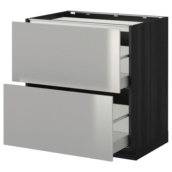 Напольный шкаф, 2 фронтальных панели, 3 ящика МЕТОД / МАКСИМЕРА, черный, Гревста нержавеющ сталь - фото 1