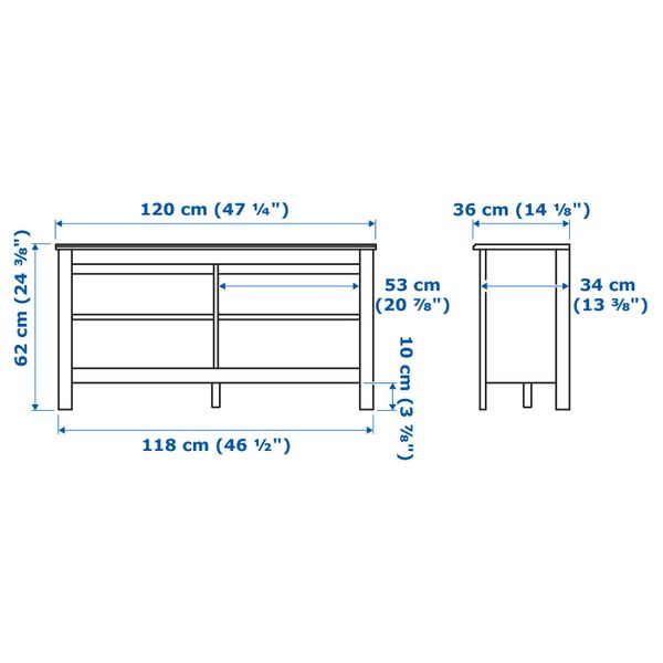 Тумба под ТВ, белый 120x36x62 см IKEA БРУСАЛИ 203.796.42 - схема-чертеж с размерами
