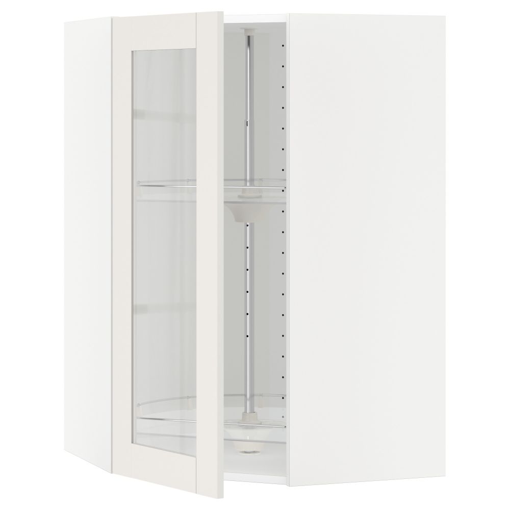 Угловой навесной шкаф с вращающающейся секцией, стеклянными дверцами МЕТОД, белый, Сэведаль белый - схема-чертеж с размерами