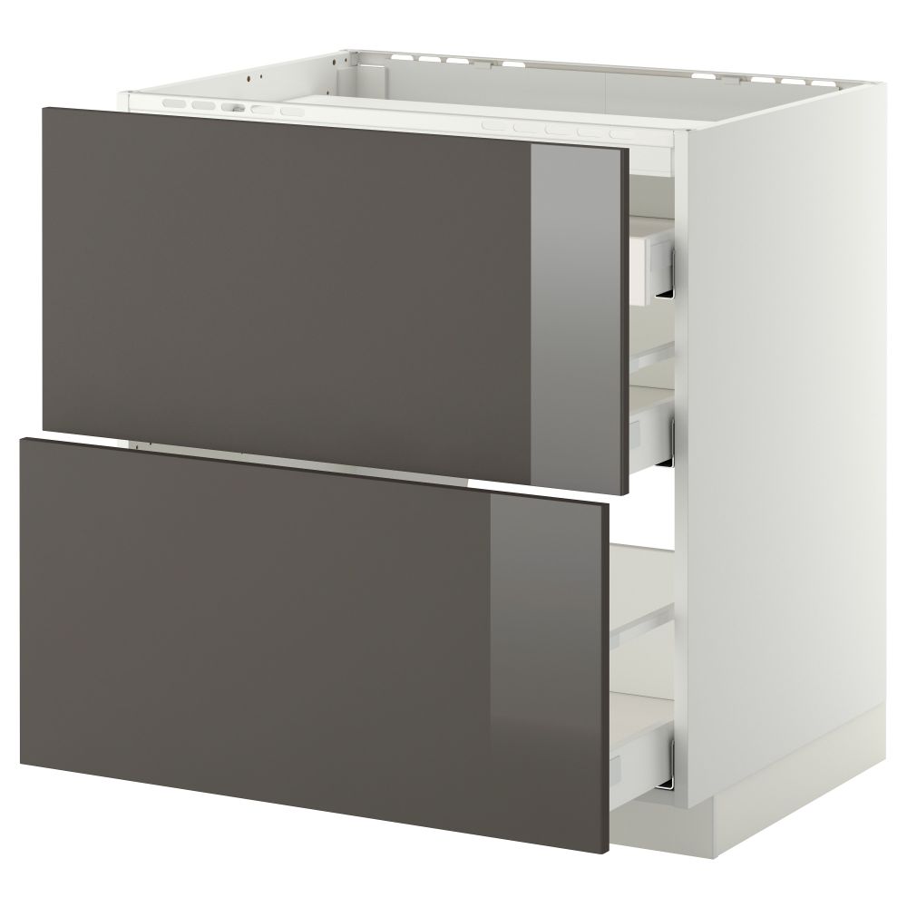 Напольный шкаф, 2 фронтальных панели, 3 ящика МЕТОД / МАКСИМЕРА, белый, Рингульт серый - схема-чертеж с размерами