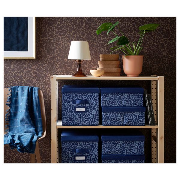 Коробка с крышкой, синий, белый 25x35x15 см IKEA СТОРСТАББЕ 303.983.53 - фото 7