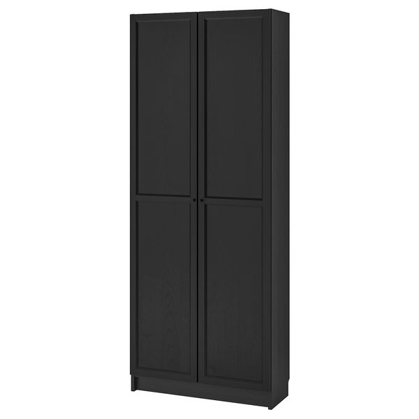 Стеллаж с дверьми, 80x30x202 см, черно-коричневый IKEA BILLY БИЛЛИ 692.873.49 - фото 1