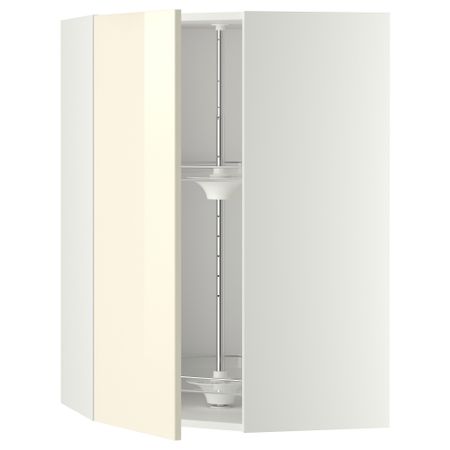 Угловой навесной шкаф с вращающейся секцией МЕТОД, белый, Рингульт кремовый