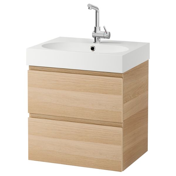 Шкаф для раковины с 2 ящиками ГОДМОРГОН / БРОВИКЕН, под беленый дуб (61x49x68 см) - фото 1