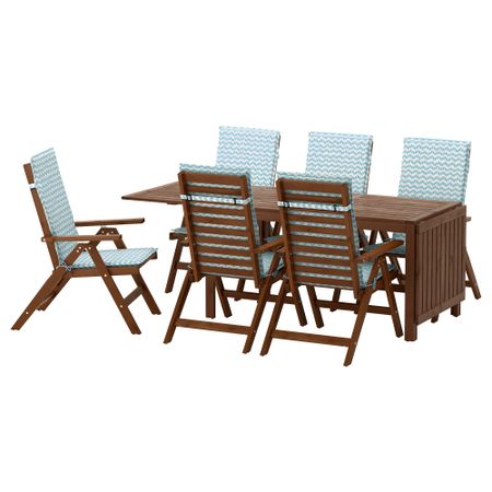 Стол, 6 кресел для сада ЭПЛАРО, коричневая морилка, Нэстон голубой