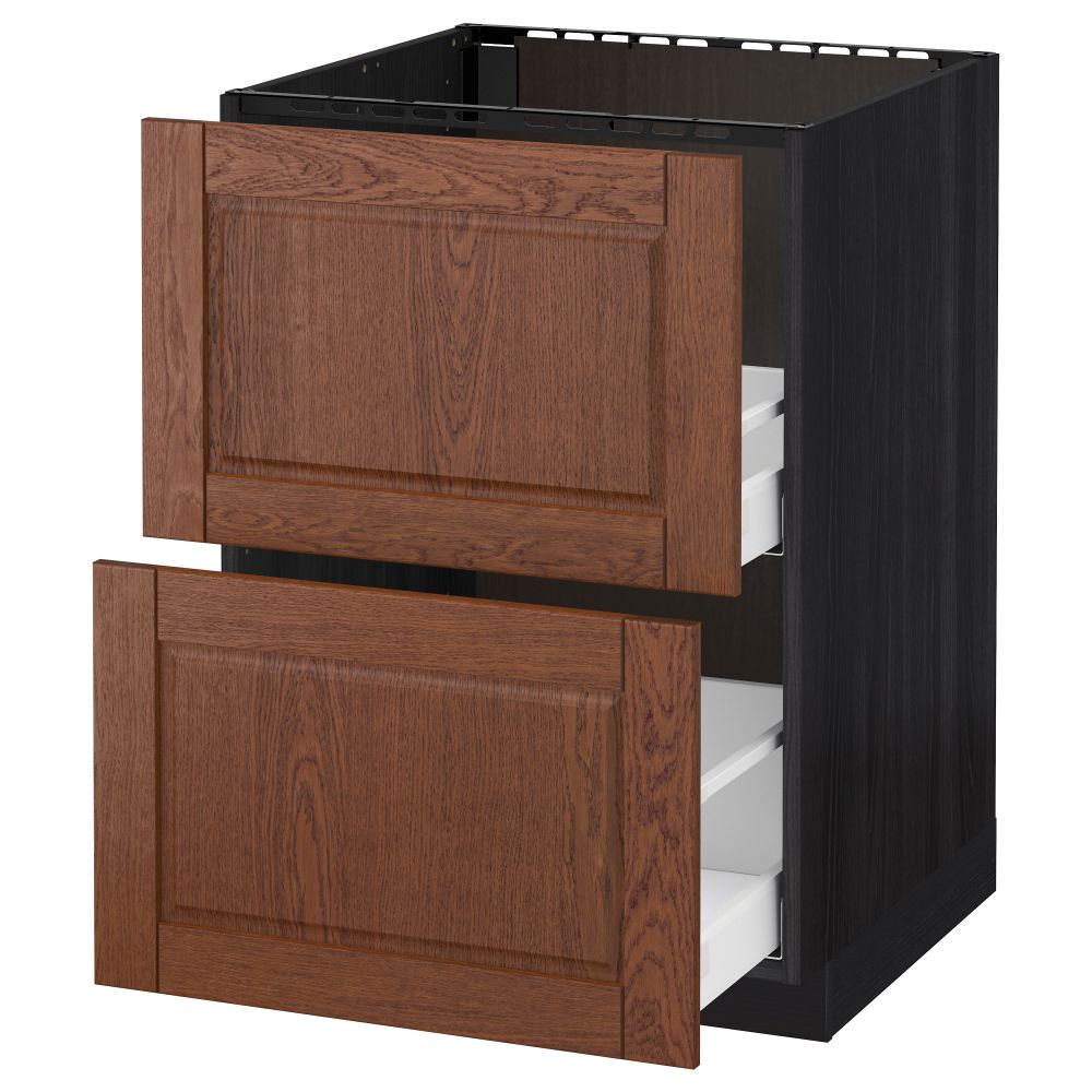 Напольный шкаф под мойку + 2 фронтальных панели, 2 ящика МЕТОД / МАКСИМЕРА, черный, Филипстад коричневый - схема-чертеж с размерами