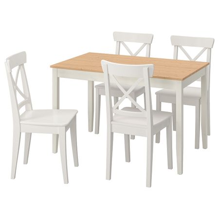 Стол и 4 стула, светлая морилка антик белая морилка/белый 118x74 см IKEA LERHAMN ЛЕРХАМН / INGOLF ИНГОЛЬФ 994.829.43