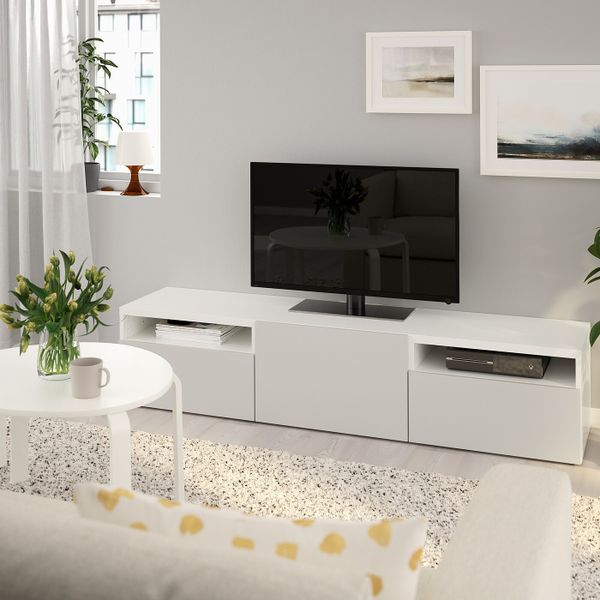 Тумба под ТВ, белый/Лаппвикен светло-серый 180x42x39 см IKEA БЕСТО 093.284.37 - фото 2