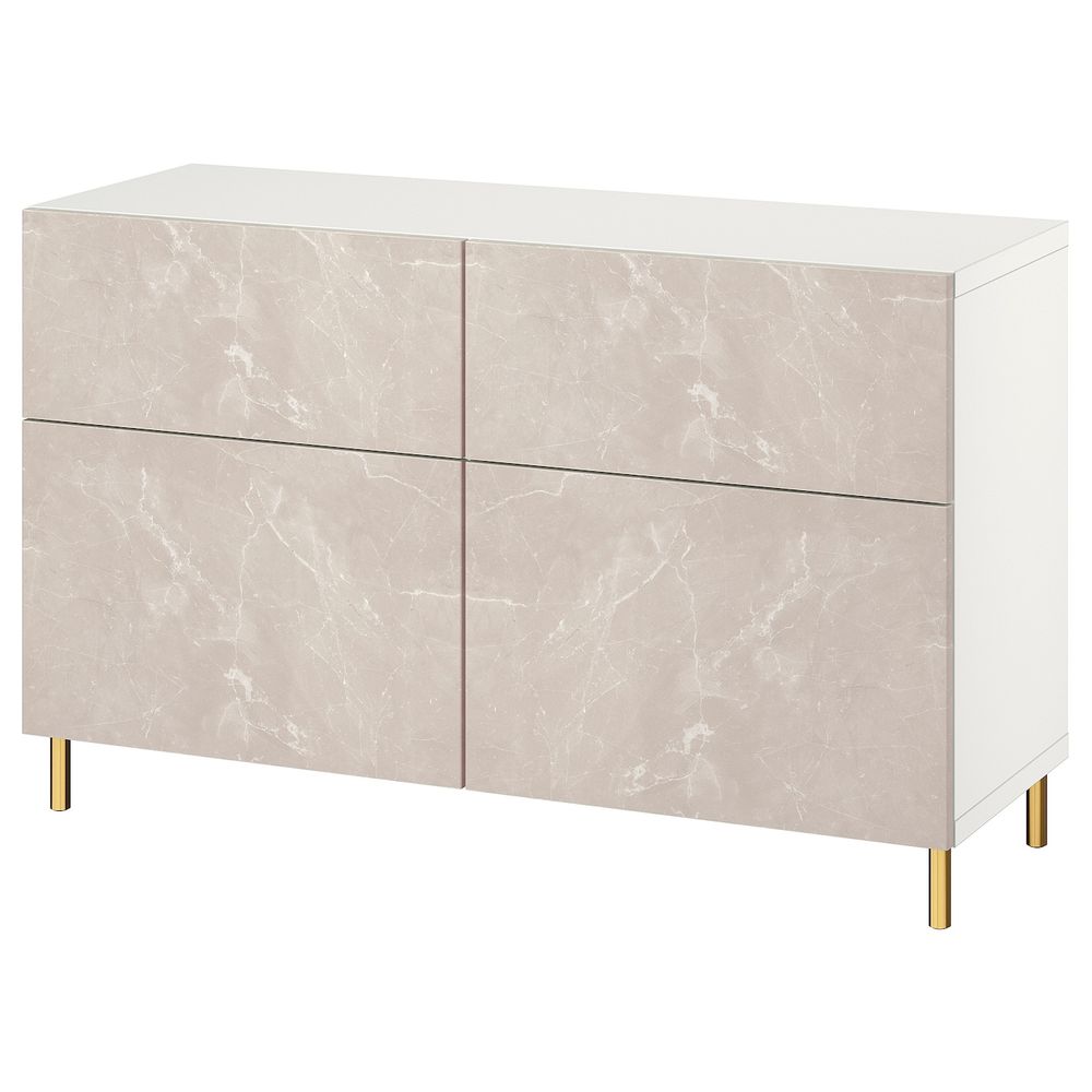 Комбинация для хранения с дверцами/ящ, белый БЕРГСВИКЕН/ОСАРП/бежевый под мрамор 120x42x74 см IKEA BESTÅ БЕСТО 494.353.55 - фото 1