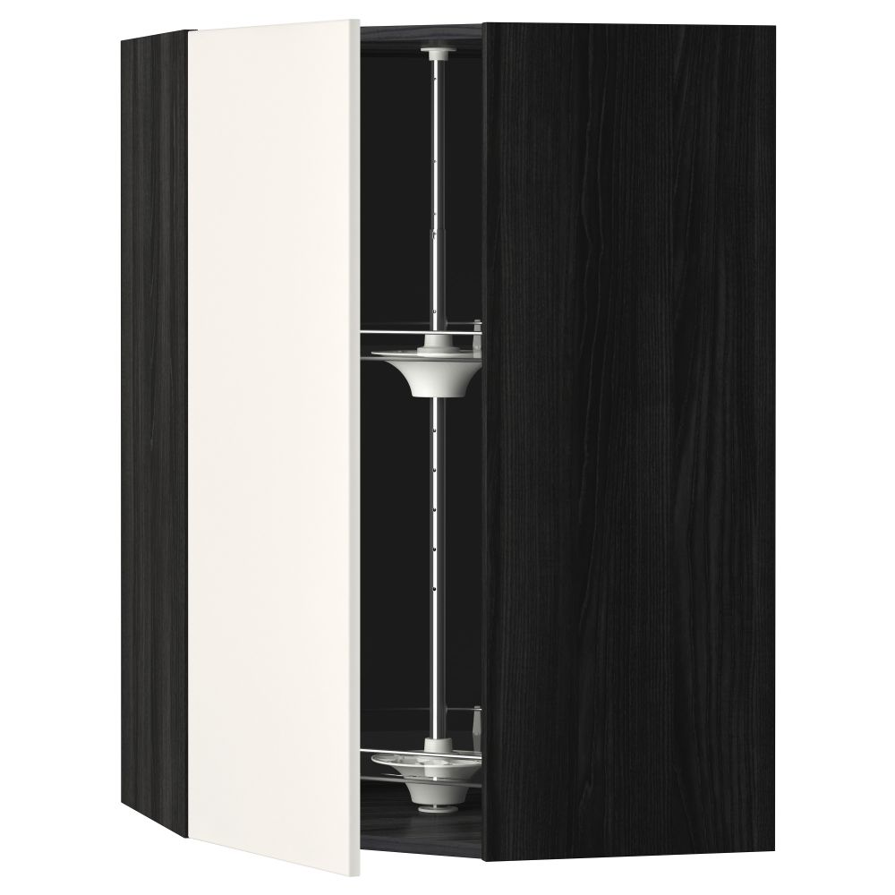 Угловой навесной шкаф с вращающейся секцией МЕТОД, черный, Веддинге белый - схема-чертеж с размерами