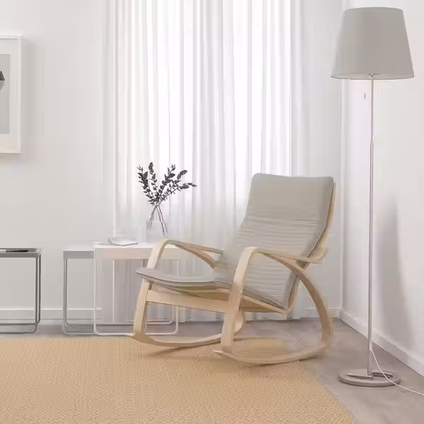 POÄNG Кресло-качалка - дубовый шпон, беленый/Knisa светло-бежевый - фото 2