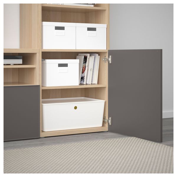 Шкаф для ТВ, комбинированный, стекляные дверцы БЕСТО, под беленый дуб Грундсвикен, темно-серый прозрачное стекло (300x40x230 см) - фото 3