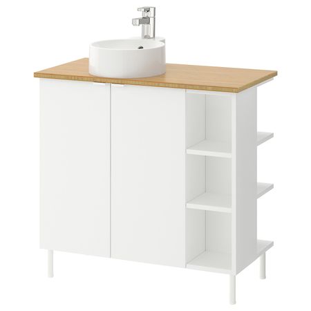 Шкаф под раковину с 2 дверцы, 2 открытыми полк, белый, бамбук ЭНСЕН смеситель 82x40x87 см IKEA ЛИЛЛОНГЕН/ВИСКАН / ГУТВИКЕН