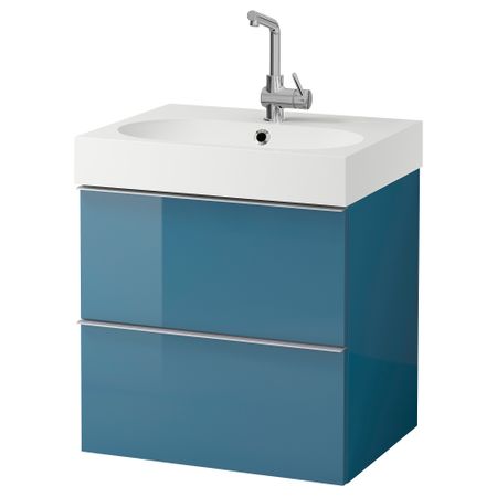 Шкаф для раковины с 2 ящиками ГОДМОРГОН / БРОВИКЕН, глянцевый бирюзовый (60x49x68 см)