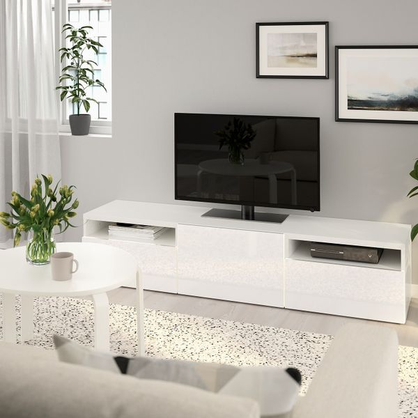 Тумба под ТВ, белый/Сельсвикен глянцевый, белый 180x42x39 см IKEA BESTÅ БЕСТО 893.285.89 - фото 2