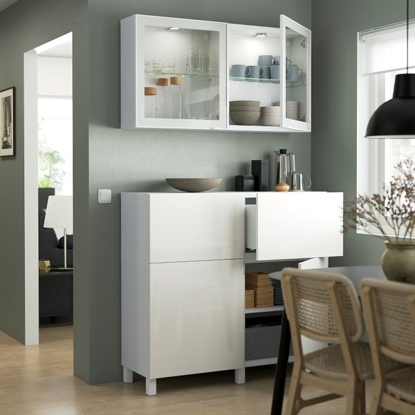 Комбинация для хранения с дверцами/ящ, белый/сельсв/стуббарп глянцевый, белый прозрачное стекло 120x42x213 см IKEA BESTÅ БЕСТО - фото 2