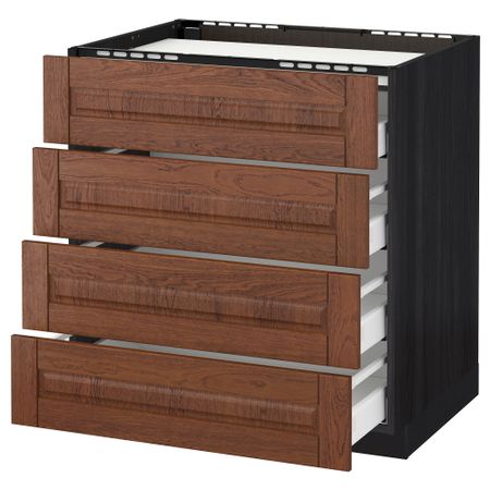 Напольный шкаф, 4 фронтальных панели, 4 ящика МЕТОД / МАКСИМЕРА, черный, Филипстад коричневый