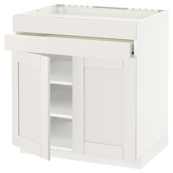 Напольный шкаф для варочной панели, 2 ящика, 2 фасада, 1 ящик МЕТОД / ФОРВАРА, белый, Сэведаль белый (80x60 см) - схема-чертеж с размерами