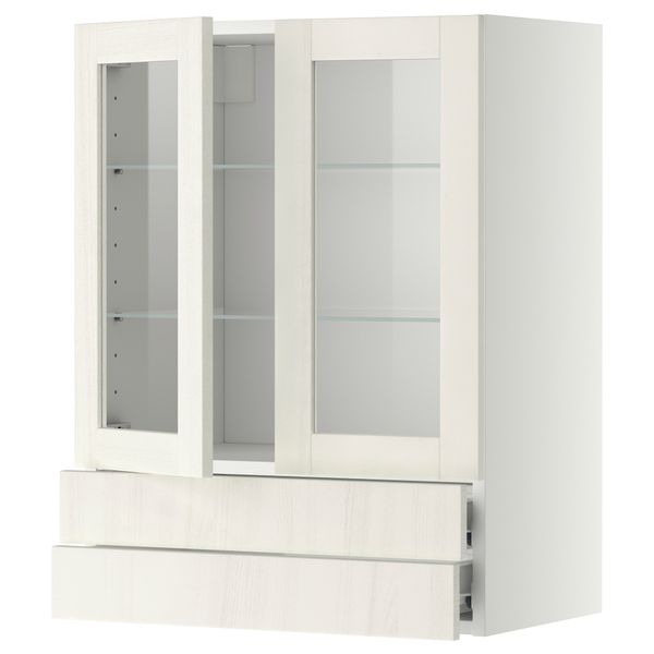 Навесной шкаф, 2 стеклянные дверцы, 2 ящика МЕТОД / ФОРВАРА, белый, Росдаль белый - схема-чертеж с размерами