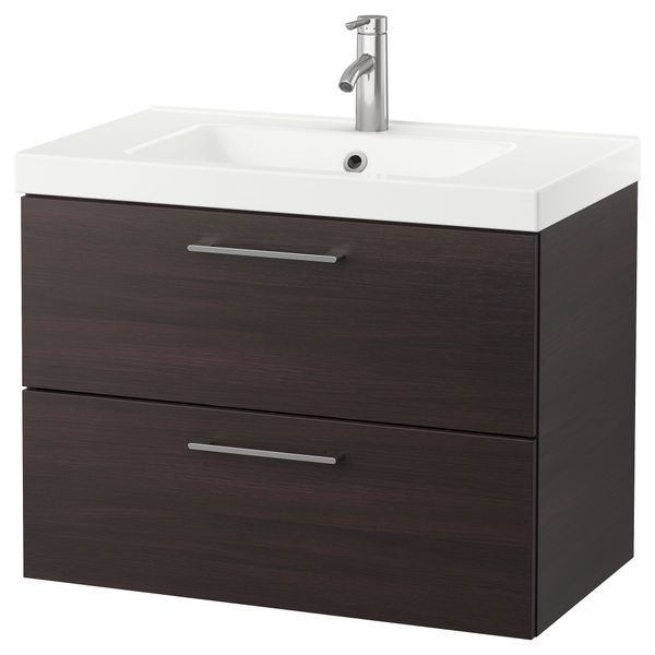 Шкаф для раковины с 2 ящиками ГОДМОРГОН / ОДЕНСВИК, черно-коричневый - фото 6