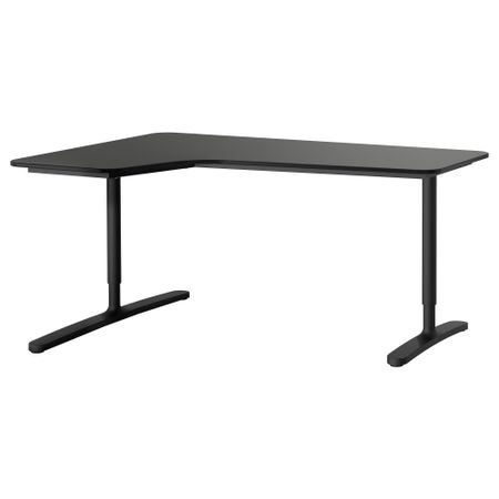 Угловой письменный стол левосторонний БЕКАНТ, черно-коричневый, черный (160x110 см)