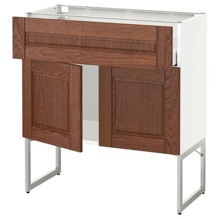 Напольный шкаф, полки, ящик, 2 двери МЕТОД / МАКСИМЕРА, белый, Филипстад коричневый