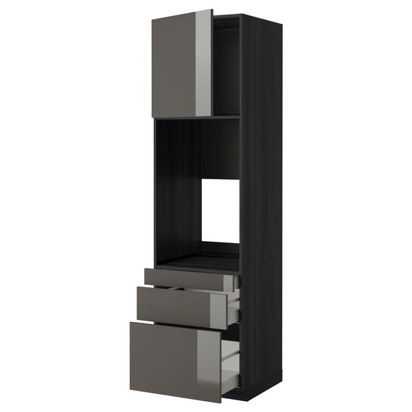 Высокий шкаф для двойной духовки, 3 ящика, дверца МЕТОД / МАКСИМЕРА, черный, Рингульт серый - схема-чертеж с размерами